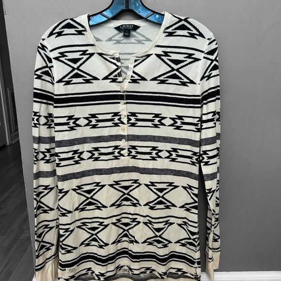 Ralph Lauren Long Sleeve Henley Top Aztec Size Large - Picture 2 of 4